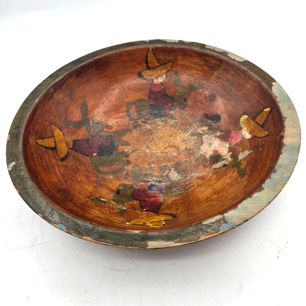 Vintage Munising 2nd Wooden Hand Painted Bowl 9" Rustic Farmhouse